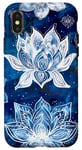 Coque pour iPhone X/XS Bleu Vintage Paisley Fleur de Lotus Céleste Elements