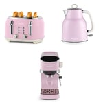 Salter Retro 3-Piece Countertop Set Espresso Machine, 1.7L Kettle & Toaster Pink