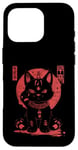 Coque pour iPhone 16 Pro Chat Maneki-Neko en colère porte-bonheur avec art japonais Kanji