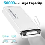 Batterie Externe 50000mAh Recharge Rapide Power Bank USB C Chargeur Portable avec Affichage LED, Power bank Compatible avec iPhone 15/14/13/12/11 (blanc)