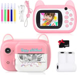 Appareil Photo Instantané 2.4" 1080P Pour Enfant Avec 3 Rouleaux De Papier À Imprimer Et 5 Couleurs Stylo Pinceau Cadeau Pour Enfant Noir Et Blanc Avec Carte Mémoire 32 Gorose