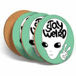 4 set - Stay Weird UFO Alien Space - Coasters Kitchen Drinks Coaster Gift#14724