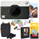 KODAK Printomatic Instant Camera (Black) Deluxe Bundle + Zink Paper (20 Sheets) Case - Photo Album