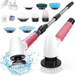 Electric Spin Scrubber,Cleaning Brush Scrubber for Home, 400RPM/Mins-8 Replaceable Brush Heads-90Mins Work Time,3 Adjustable Size,2 Adjustable Speeds for Bathroom Shower Bathtub Glass Car