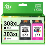 Cartouches 303 XL Noir et Couleur Remplacement pour HP Cartouches 303 303 XL 303XL Noir et Couleur Encre pour HP Envy Photo 6230 6220 7830 6232 6234 7130 7134 (1 Noir, 1 Couleur, 2 Pack)