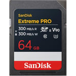 SanDisk Extreme PRO 64GB SDXC UHS-II card, up to 300 MB/s read speeds, 300 MB/s write speeds, V90, Pro-level performance enables cinema-quality 8K video recording