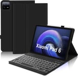 Clavier pour Xiaomi Pad 6/6 Pro 11 Pouces 2023,AZERTY Clavier Rétro-éclairé Bluetooth sans Fil Amovible Magnétique pour Tablette Xiaomi Pad 6/6 Pro,Noir