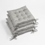 OHS Lot de 4 Coussins de Chaise de Cuisine en Velours Mat Confortables et Doux avec Attaches pour chaises de Salle à Manger, Cuisine, Salon Gris 40 x 40 cm