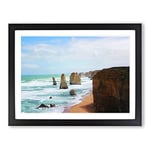 Seascape Victoria Australia Twelve Apostles Cliffs Beach No.2 Modern Framed Wall Art Print, Ready to Hang Picture for Living Room Bedroom Home Office Décor, Black A2 (64 x 46 cm)