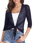 Gyabnw Boléro Femme Chic et Élégante Boléro Femme 3/4 Manches Côtelée Été Élégant Veste Court Boléro Robe Cardigan Ouverte Devant Cardigan Transparent Léger Adapté aux Voyages et À La Vie Quotidienne