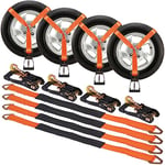 VEVOR Kit de Sangles d'Arrimage pour Jante 4PCs, Sangles de Pneu à Cliquet 5,08x305 cm, Charge de Travail de 2500 kg, Résistance à la Rupture de 5000 kg, pour Remorque Transport VTT Moto Camion SUV