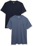 Amazon Essentials Men's T-Shirt Slim-Fit Short-Sleeved Crewneck Pocket, Pack of 2, Dark Blue/Navy, XS