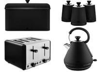 Tower Sera Black Kettle 4 Slice Toaster Breadbin Canisters Matching Kitchen Set