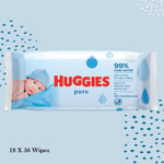 Huggies Pure Newborn Gentle Wipes with Skin Loving Natural Fibres 18x56 Wipes