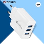 EU-standardi 3-porttinen USB-matkalaturi, LED-seinälataus iPhone 13 12:lle Samsung Xiaomi Mobile Plug -lataussovitin