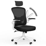 Bigzzia - Fauteuil de Bureau Ergonomique Siège-Fauteuil avec 2D Accoudoirs, Hauteur Appui-tête Soutien Lombaire Dossier Règalable - Noir et Blanc