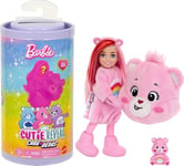 Barbie Cutie Reveal Chelsea Doll & Accessories, Care Bears Series, Small Doll with Plush Costume & 6 Surprises (Styles May Vary), JCN97