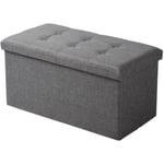 WOLTU Tabouret Banc Coffre de rangement pouf pliable en lin,couvercle amovible, coffre multifonctionnel,76x37,5x38cm, Gris Foncé