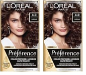 L’ORÉAL PARIS - Coloration Cheveux Permanente - Longue Durée & Lumineuse - Couvre 100% des Cheveux Blancs - Préférence - Nuance : Tahiti (4.0) - Châtain (Lot de 2)