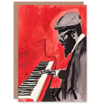 Greeting Card Thelonious Monk Jazz Piano Music Red Portrait Birthday