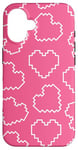 Coque pour iPhone 16 Pink Pixel Heart Pattern Love 8bit Retro Valentine Gamer