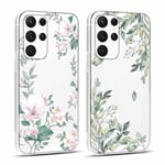 Yoedge 2 pièces Transparente Coque pour Samsung Galaxy S22 Ultra 5G 6,8" Motif de Fleurs et Feuilles Fille Femme Étui,Housse Protection Antichoc TPU Mignon Aesthetic Design Case pour Samsung S22 Ultra