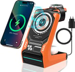 Chargeur Induction 3 En 1,Chargeur Sans Fil Pour Iphone 15 14 13 12 Pro Xiaomi Google, Rapide Induction Chargeur Pour Apple Watch Série, Station De Charge Airpods 2/3/Pro (Couleur Orange)[X904]