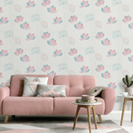 White Teal Pink Wallpaper Blue Blush Floral Flower Textured Vinyl Retro