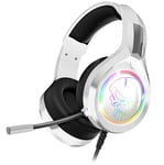 SPIRIT OF GAMER - PRO H8 Casque Gaming Blanc Filaire RGB avec Micro Compatible PS5, PS4, Xbox, Switch & PC Son Audio Stéréo 2.0 Sotie USB et Jack Coussinet en Simili-Cuir & Arceau Ajustable