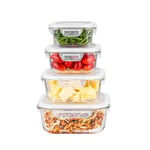 4pc Glass Container with Plastic Lid Square