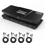 Hdmi Kvm Switch 4 Port 4K@60Hz, Kvm Switch 1 Moniteur 4 Ordinateurs Edid Emulators, Usb 2.0, L/R Audio, Hotkey Switch, Bouton Switch Avec Télécommande Et Tous Les Câbles[PCZ231461]