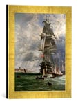 'Image encadrée par Henry Thomas Dawson "H.M.S. Saint Vincent at her Moorings Off The Entrance to Haslar Creek Portsmouth, Impression 1868 en dans le cadre de haute qualité Photos fait main, 30 x 40 cm, or Raya