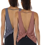 icyzone Womens' Yoga Tops Open Back Workout Tank Tops Loose fit Sleeveless Athletic Gym Shirts (Pack of 2) (M, Country Blue*/Dusty Pink*)