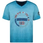 Geographical Norway jarico Men Tee Shirt Coton Homme - T Shirts Classique Ete avec Logo - Vetement Corps Manche Courte - Col V Coupe Reguliere Hommes - Été Toute Saison (Bleu S)