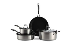 BK Ceramic Black Batterie de cuisine 7 pièces en Acier Inoxydable avec Revêtement Antiadhésif en Céramique sans PFAS,Poêle,Casseroles,Cocotte,Couvercles,Induction,Au lave-vaisselle et au four,Noir