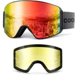 Odoland Kit de Lunettes de Ski Magnetique, Lunettes de Cylindrique avec Lentille Détachable, Masque de Snowboard Hommes et Femmes, Anti-UV400, Anti-Buée, Coupe-Vent