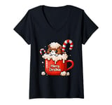 Womens Cat Mug Christmas Kitten Lover X-mas Holiday Men Women Kids V-Neck T-Shirt