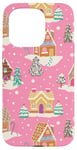 iPhone 15 Pro Preppy Pink Christmas Gingerbread House and Xmas Tree Winter Case