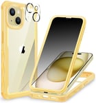 CENHUFO Anti Espion Coque iPhone 15, avec Protection écran Verre Trempé Anti Espion et Protecteur Caméra [9H HD] 360° Antichoc Téléphone Housse Double Face Case Intégrale Etui Transparente - Jaune