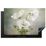 KitchenYeah© Protection Plaque Induction 80x52 cm Protege Deco Cuisine Cache Protège De Cuisson Accessoire Fleurs - Nature morte - Coquelicot - Blanc - Botanique