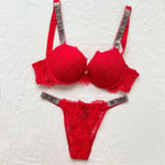 Sexig Lingerie Komfort Kvinnor Set Push Up BH Victoria's Secret Lingerie Set Kvinnlig Underkläder Vetement Femme Spets Röd Lace red 75B