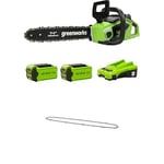 Greenworks Tronçonneuse à Batterie avec Moteur Sans Balais, Longueur Guide-Chaîne 14 Pouces (35cm), 2 Batteries 40V 2Ah, Chargeur-GD40CS15K2X + Greenworks 35cm Chaîne