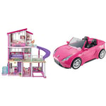 Barbie Dreamhouse Playset - Dollhouse with Wheelchair-Accessible Elevator - 70 Accessories - 4' x 3' Size - Gift For Kids 3+ & DVX59 Autre Glam Convertible Sports, Toy Vehicle for Doll, Pink Car