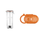 Kilner Facetted Glass Spaghetti Dispenser 2.2 Litre Airtight Food Storage Jar & Set of 6 Standard Rubber Replacement Seals for Clip Top Preservation Storage Jars, Orange