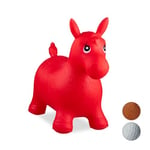 Relaxdays Hopping Horse, Air Pump Included, Up to 50 kg, BPA-Free, Space Hopper Ballon Sauteur Cheval Jouet Jeux Enfant Animaux, Rouge, 10024991_47, 48 x 26 x 58 cm