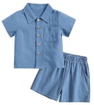 AIEOE Combinaison 2 Pièces Bébé Garçon Chemise d'Eté à Manches Courtes avec Boutons + Short de Plage Décontracté Pour 18-24 Mois Bleu B