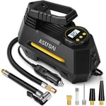 AstroAI Tyre Inflator Air Compressor 12V, Portable Electric Auto-Stop Car Tyre Pump with Tyre Pressure Gauge, Valve Adaptors and LED Light, Car Accessories, Yellow