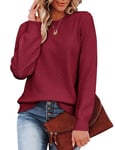 Zeagoo Femme Hiver Élégant Pull Doux et Confortable Côtelé Tricot Encolure Ras du Cou Sweater Manches Longues Chaud Top Rouge XXL