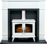 Adam Oxford Stove Fireplace in Pure White with Woodhouse White Electric Stove...