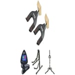 RockJam RJWMGH01TP TwinPack Wall Mountable Universal Guitar Hanger + Guitar Tuner Clip + Aframe Guitar Stand for all Guitars + Universal vertical Guitar Stand for all Guitars